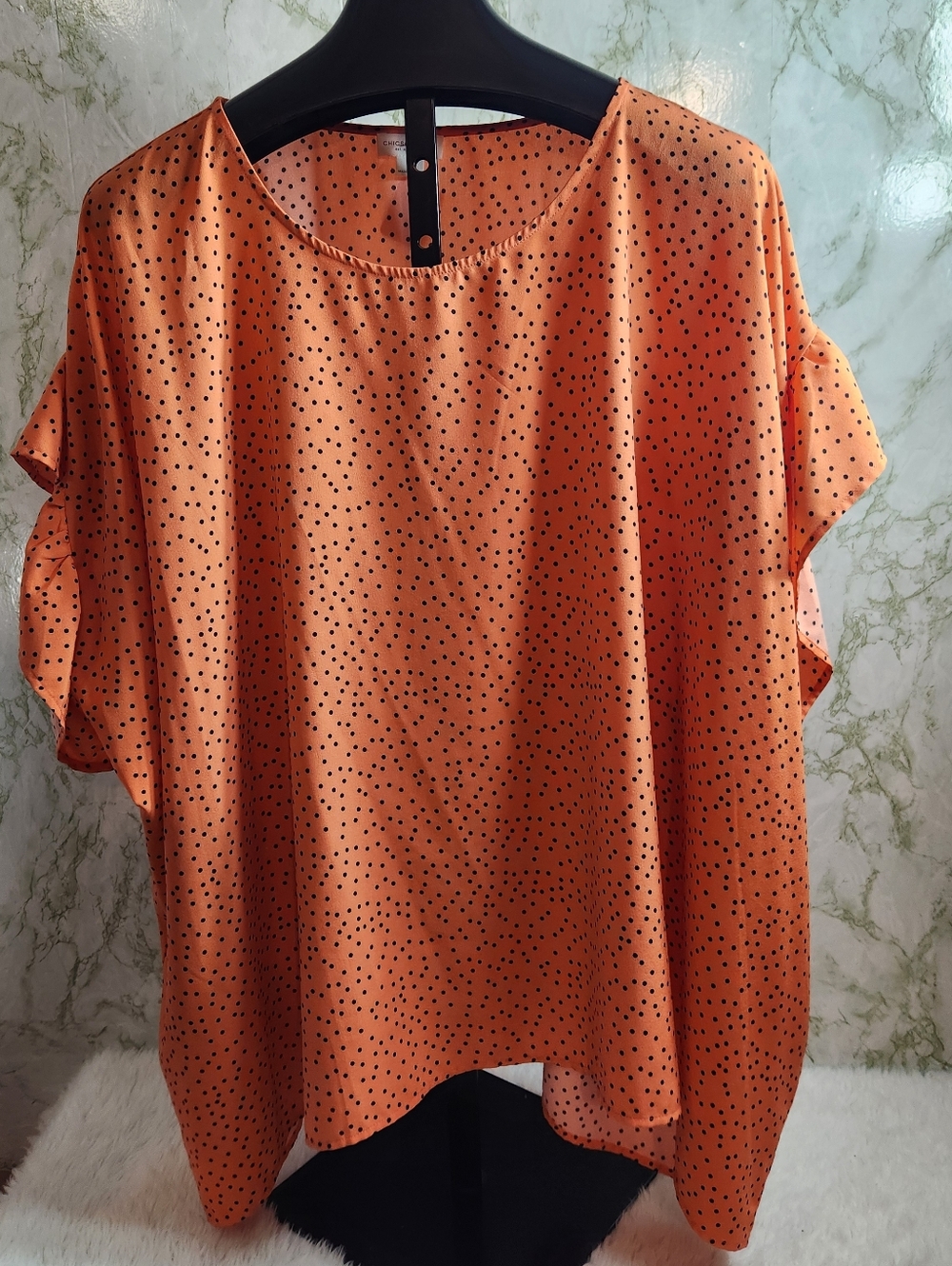 CHICSOUL Orange/Black Dot Oversize Top